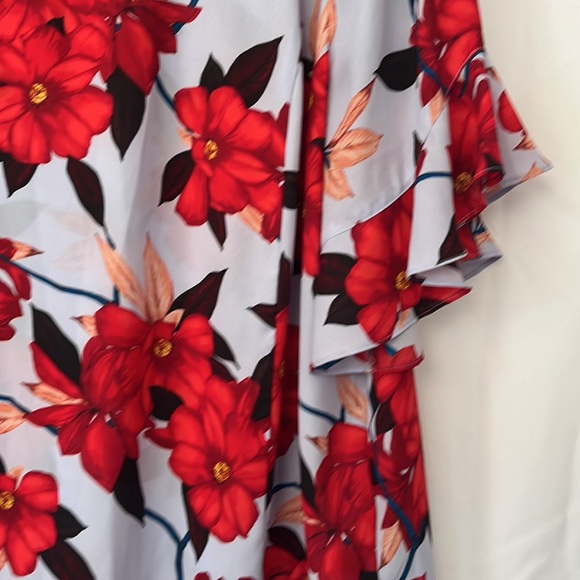 Liz Claiborne Violet and Red Floral Blouse with Ruffled Sleeves Blouse Size 2X - Picture 2 of 9